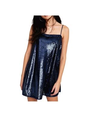 Free People Navy Sequin Mini Slip Dress